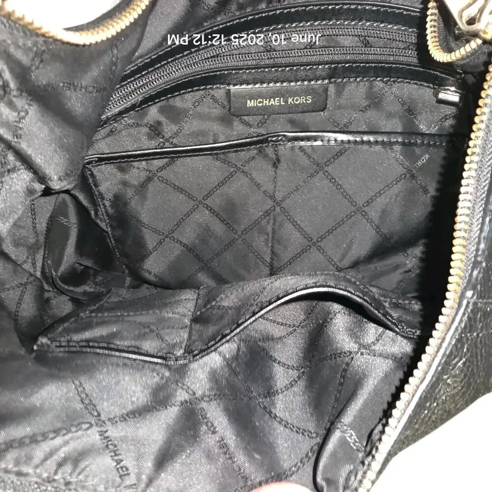 Michael Kors Black Leather Purse Shoulder Bag Pebble Texture Hobo 13